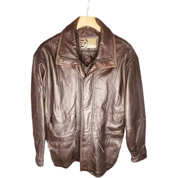 Boston Outfitters | Brn Genuine Leather Quilted Lined Bomber Jacket Size L | EUC - Picture 3 of 16